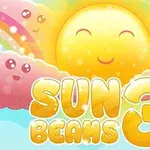 Mosolygó nap, felhők, szivárványok és a Sun Beams 3 szöveg élénk színekkel