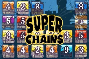 Színes, számozott blokkok egy rácsban a „Super Chains” felirattal a középpontban