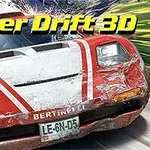 Super Drift 3D Egy piros sportautó száguldás közben, a karosszéria horpadásai és feliratok a tetején