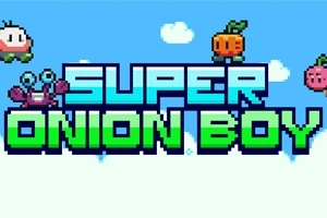Pixeles logó levegőben úszó karakterekkel és a Super Onion Boy felirattal