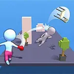 Két rajzfilmszerű figura harcol egy lebegő platformon, miközben egy szék repül a levegőben