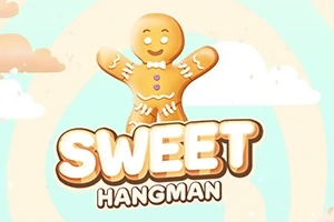 Mézeskalács figura felhők közötti háttérrel és a SWEET HANGMAN felirattal