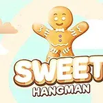 Mézeskalács figura felhők közötti háttérrel és a SWEET HANGMAN felirattal