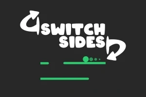 Fehér és zöld grafika fekete háttéren a Switch Sides felirattal, zöld vonalakkal és pontokkal
