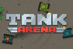 Pixeles tankok és a Tank Arena felirat szürke és piros színnel, semleges színű háttéren