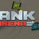 Pixeles tankok és a Tank Arena felirat szürke és piros színnel, semleges színű háttéren