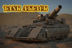 Egy futurisztikus tank egy sivatagi háttér előtt, a képen Tank Attack felirat látható