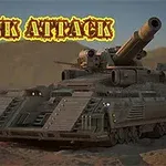 Egy futurisztikus tank egy sivatagi háttér előtt, a képen Tank Attack felirat látható