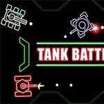 Neonszínű tankok piros lövedékekkel fekete háttér előtt, középen a TANK BATTLE