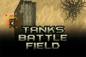 Homokos tájon haladó tank, mellette pedig egy száraz fa és egy nagy felirat: Tanks Battle Field