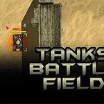 Homokos tájon haladó tank, mellette pedig egy száraz fa és egy nagy felirat: Tanks Battle Field