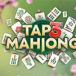 Mahjong kövek lebegnek egy zöld háttér előtt, középen a Tap 3 Mahjong felirat látható, körülötte rózsaszín virágszirmok