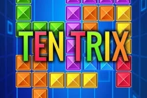 Színes geometriai alakzatok egy kék háttér előtt, középen a TEN TRIX felirattal