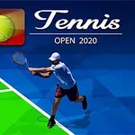 Teniszező sportoló ütővel lendít egy színes pályán