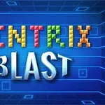 Színes, blokkos betűkkel írt Tentrix Blast felirat kék háttér előtt