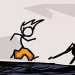 The Fancy Pants Adventure: World 1 Egy pálcikaember narancssárga nadrágban fut egy fekete, fenevadszerű figura felé