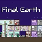 Retro stílusú városi épületek és dekoratív elemek éjszakai háttérrel, a képen a The Final Earth 2 felirat látható
