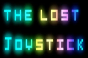 Színes, pixeles betűkkel írt The Lost Joystick felirat fekete háttéren
