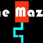 The Maze Game Fekete háttér előtt a The Maze felirat látható fehér betűkkel, piros és kék színnel kiemelve