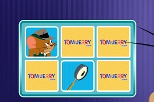 The Tom and Jerry Show: Memory Mischief Egy kék keretben levő táblán öt Tom and Jerry Show felirat és egy detektívkalapot viselő egér képe, valamint egy nagyító