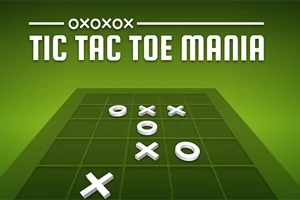 Zöld háttér előtt egy háromszor hármas négyzetrács látható, ahol X és O formák helyezkednek el a kis mezőkön