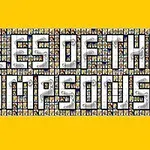 Fehér háttér előtt, sárga kerettel, nagyméretű betűkkel kirakott Tiles of the Simpsons felirat kis képekkel kitöltve