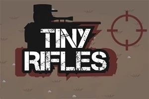 Fegyveres katona sziluettje a Tiny Rifles felirattal és egy céltávcső szimbólummal