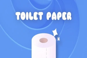 Egy kék háttéren elhelyezett vécépapír tekercs, felette TOILET PAPER felirattal