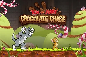 Tom és Jerry üldözés közben egy édességgel teli tájban