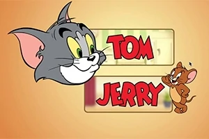 Egy rajzolt macska és egér mosolyognak egymásra, középen pedig a Tom és Jerry feliratok olvashatók piros színben