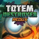 Egy stilizált totem arc, amely hátterében a Totem Destroyer Redux felirat látható, zöld és narancssárga színekkel kiemelve