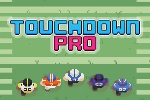 Színes amerikai futballjátékosok pixeles grafikával ellátott pályán, a Touchdown Pro felirattal