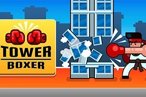 Rajzfilmszerű bokszoló épületet üt, mellette a Tower Boxer felirat látható
