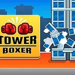Rajzfilmszerű bokszoló épületet üt, mellette a Tower Boxer felirat látható
