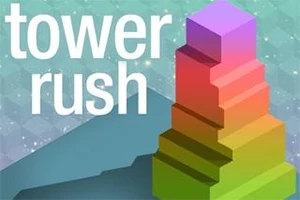 Színes, lépcsőzetesen épített torony egy csillagos háttérrel, mellette a tower rush felirat