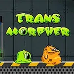 Egy laboratóriumi háttér előtt zöld és narancssárga szörnyecskék állnak, mellettük „Trans Morpher” felirat