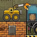 Truck Loader 4 Sárga munkagép raklapot rak egy teherautó hátuljába ipari környezetben