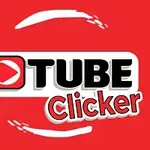 Piros háttéren a Tube Clicker felirat, középen egy játékszerű lejátszás ikon látható