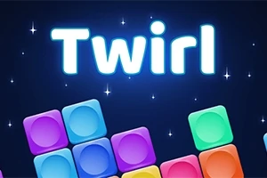 Színes, egymásra helyezett négyzetek csillagos éjszakai háttér előtt, a Twirl felirattal
