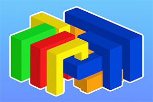 Színes, egymásba illeszkedő Tetris-szerű elemek kék háttérrel