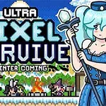 Kék hajú nő varázspálcával, pixeles stílusú háttérben, és szöveges elemekkel kiegészítve