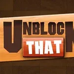 Fa hatású háttér előtt nagy, fekete UNBLOCK és piros THAT feliratok láthatók