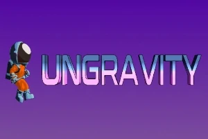 Egy űrruhás figura és az UNGRAVITY felirat lila háttéren