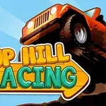Narancssárga terepjáró emelkedőn halad, alatta színes UP HILL RACING felirat