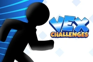 Fekete sziluett futó ember kék csíkos háttérrel és VEX Challenges felirat