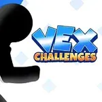 Fekete sziluett futó ember kék csíkos háttérrel és VEX Challenges felirat