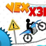 Egy pálcikafigura motorral ugrik át tüskék és láncok között egy figyelmeztető tábla mellett