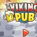 Rajzolt söröskorsó és koponya egy Viking Pub felirat mellett, háttérben egy kocsma fala és ajtaja látható