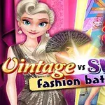 Két különböző stílusú, divatosan öltözött fiatal nő, az egyik vintage ruhában, a másik modern, színes viseletben, háttérben egy színpompás fal