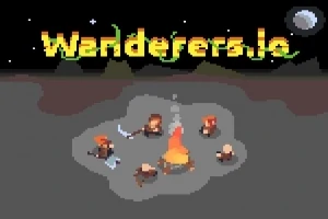 Egy pixelgrafikás jelenet, ahol emberek ülnek egy tábortűz körül éjszaka, a háttérben hegyekkel és a hold látható